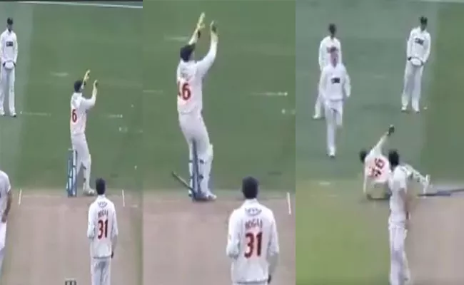 Cricketer Comically Crashes Into Stumps Teammates Cant Control Laugh - Sakshi