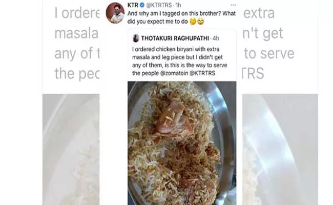 Hyderabadi Biryani Lover Asks KTR Where His Extra Masala is - Sakshi