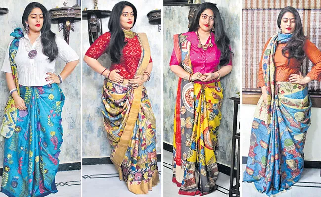 Summer Collection: Kalamkari Saree, Crop Top, Shirt Style Long Blouse - Sakshi