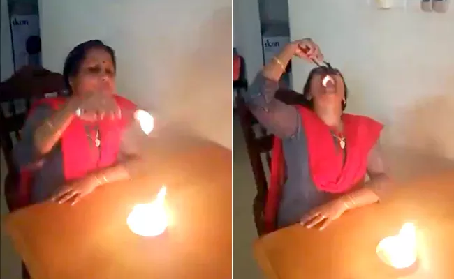 Woman Swallows Fire Balls Netizens Link Video Corona Cure Viral - Sakshi