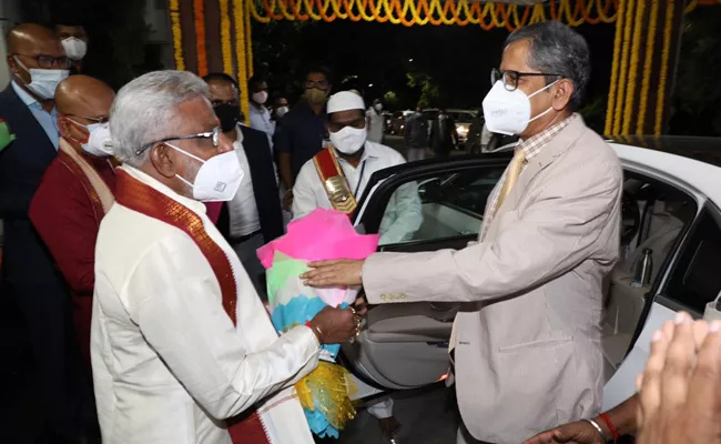 AP: CJI Justice NV Ramana Arrived Tirumala - Sakshi