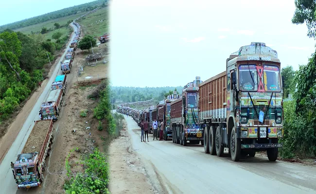 Photo Feature: Lorries Queue Look Like Train Bogie Line - Sakshi