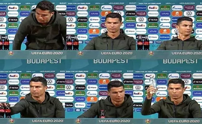 Cristiano Ronaldo Removes Coca Cola Bottles During Press Conference - Sakshi