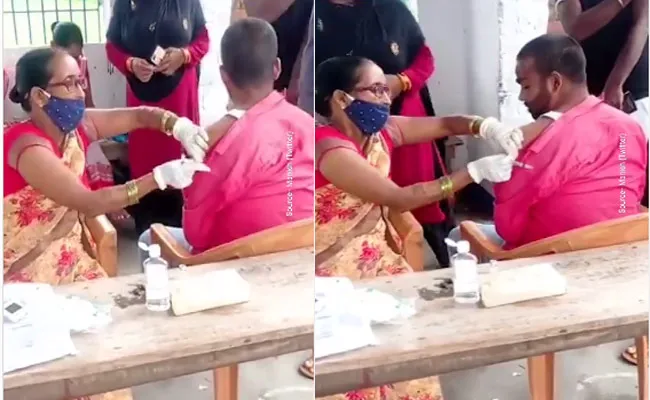 Nurse Caught On Camera Empty Syringe Used To Vaccinate Man Bihar Viral - Sakshi