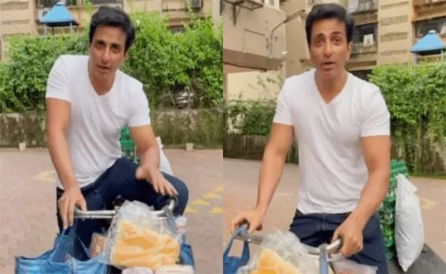 Viral Video: Sonu Sood Sells Eggs And Bread On Cycle, Check Details - Sakshi