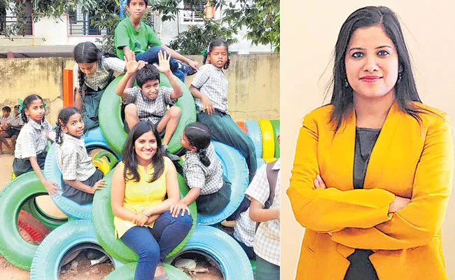 Pooja Rai turns discarded tires into colorful Playgrounds - Sakshi