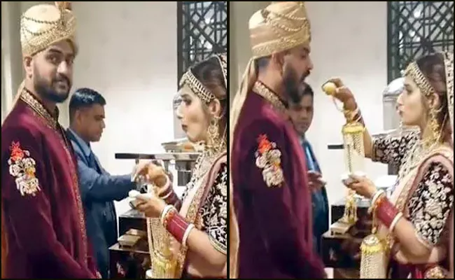 Bride Makes Groom Long For Open Mouth Eating Pani Puri - Sakshi