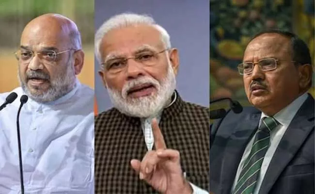 PM Modi Met National Security Advisor Ajit Doval And  Amit Shah And Rajnath Singh - Sakshi