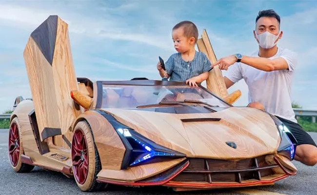 A Father Built Wooden Electric Lamborghini for  - Sakshi