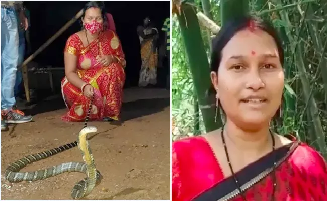 Odisha: 8 Ft King Cobra Rescued Woman Protect Child Mayurbhanj Viral - Sakshi