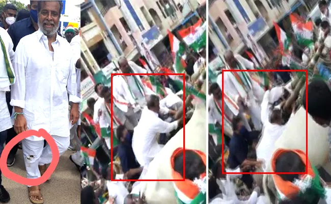 Ex Deputy CM Damodara Rajanarsimha Injured In Congress Party Protest Rally - Sakshi