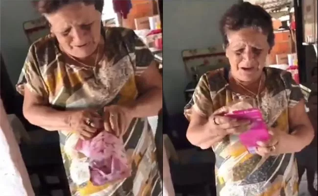 Viral Video Elderly Woman Receives Surprise Gift From Granddaughter - Sakshi