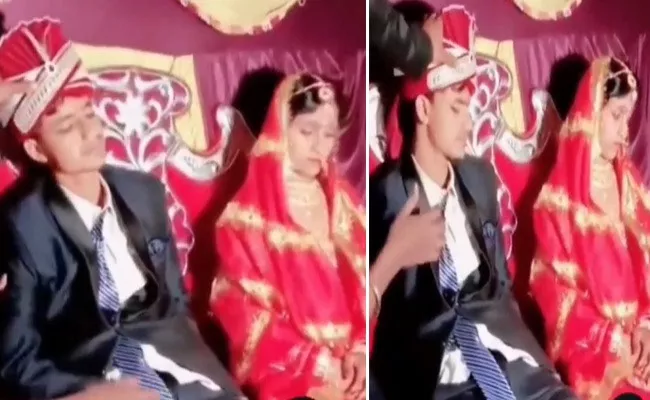 Viral: Groom Falls Asleep Next To The Bride On Wedding Stage During Ceremony - Sakshi