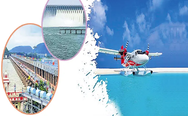 Water aerodrome on Krishna River above Prakasam Barrage in Vijayawada - Sakshi