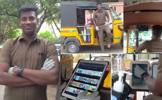 Chennai Autowala Has IPad TV Snacks All in His Vehicle - Sakshi