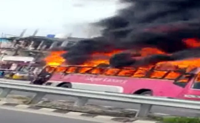 Fire Broke Out In AC Bus In Jangaon - Sakshi