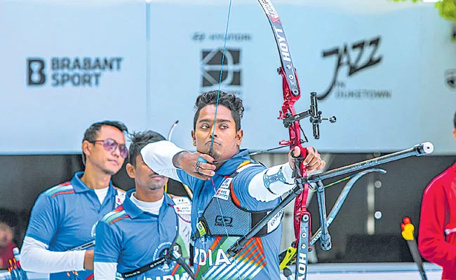 Atanu Das, Pravin Jadhav, Tarundeep Rai Men Team Archery event today - Sakshi