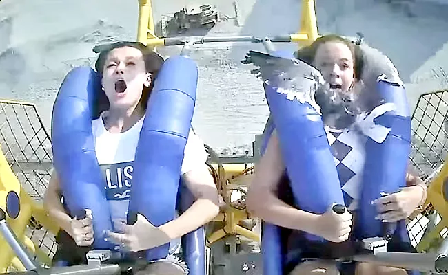 Two American Girls On Roller Coaster Ride Hit By Seagull Video Goes Viral - Sakshi