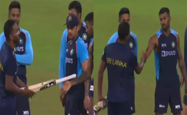 IND Vs SL: Sri Lanka All Rounder Chamika Karunaratne Receives Bat From His Role Model Hardik Pandya - Sakshi