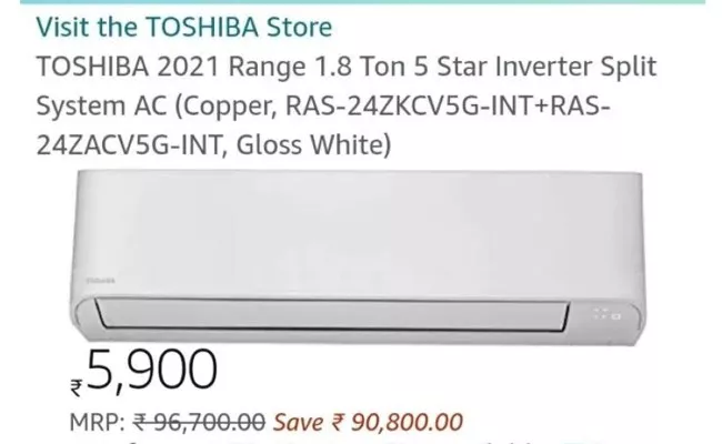 Toshiba RS 96700 inverter AC listed for RS 5900 on Amazon - Sakshi