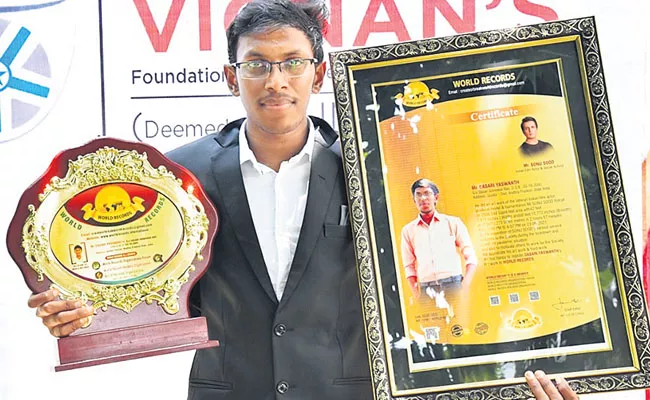 Vignan Student Dasari Yashwanth 12 World Records in Art Work - Sakshi