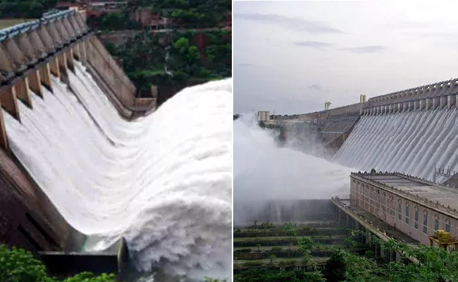 Huge Flood Water Flow Nagarjuna Sagar Dam Pulichintala Project Gates Opened - Sakshi