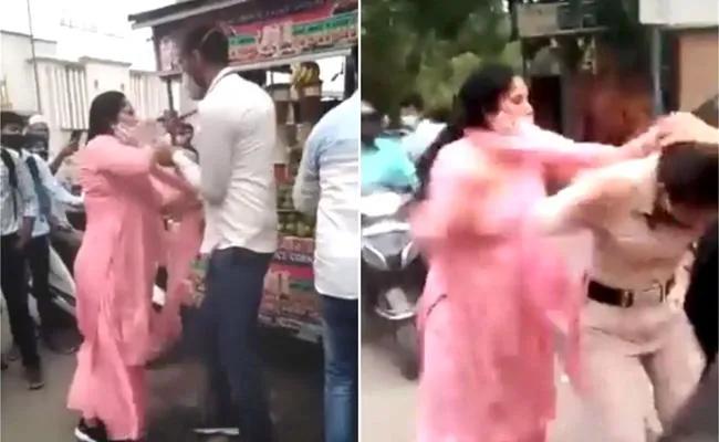 Delhi Woman Slaps Kicks Pulls Hair of Lady Police Over Mask Issue