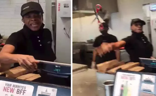 Shocking Footage Viral On Social Media Fast Food Worker Throwing Scissors At Customer - Sakshi