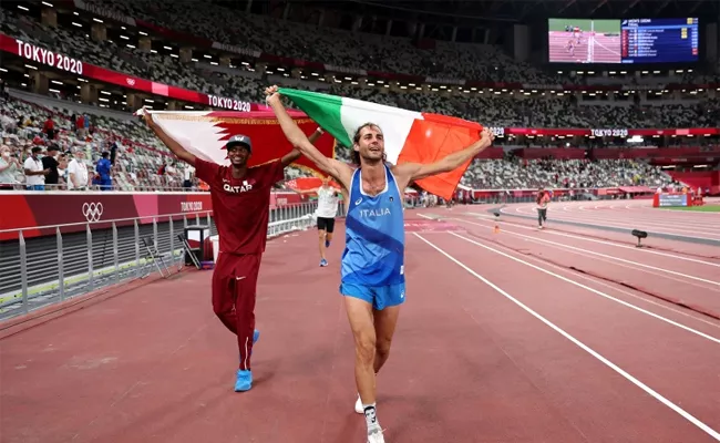 Qatar Barshim, Italy Tamberi Share Olympic High Jump Gold - Sakshi