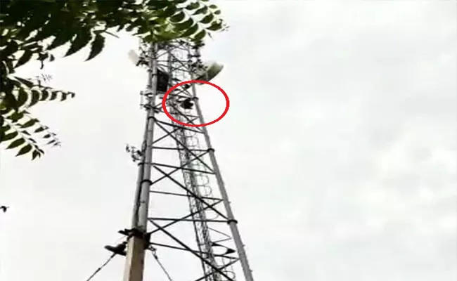 Husband Climbs Cell Tower In Adilabad - Sakshi