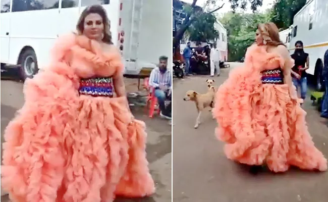 Viral: Street Dogs Chased Rakhi Sawant While Entering Bigg Boss House - Sakshi