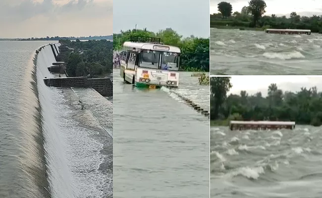 RTC Bus Washed Away In Strean Due To Heavy Rain At Gambhiraopet - Sakshi