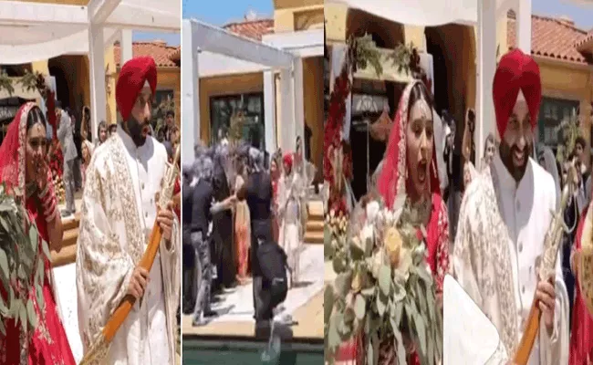 Viral Video: Wedding Photographer Falls Into Pool While Recording Entry - Sakshi