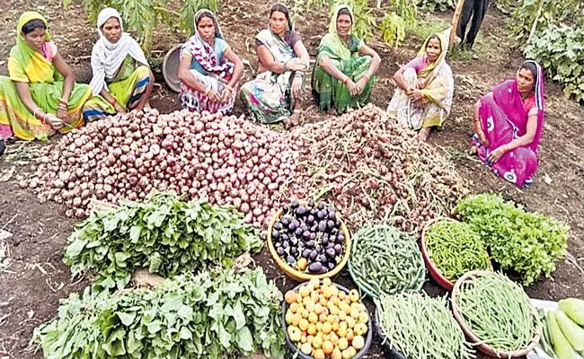 Womens Cultivated Vegetables In Barren Land During Corona - Sakshi