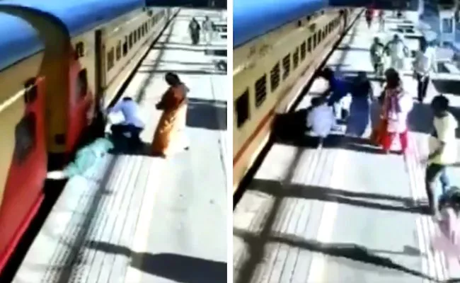 Viral Video Of Woman Slips While Trying To Board Moving train In Mumbai - Sakshi