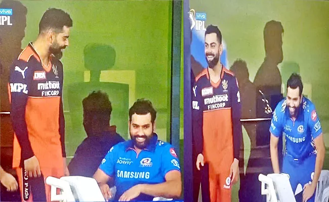 IPL 2021: Kohli Checks Rohit Sharma RCB vs MI Fans Troll Rift Reports - Sakshi