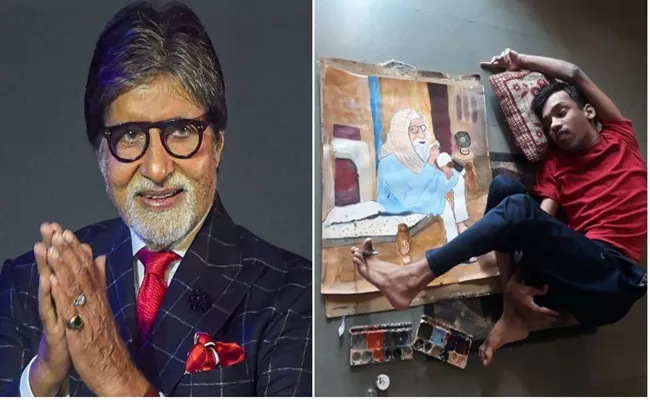 differently abled fan Painted portrait of Amitabh Bachchan and star praises - Sakshi