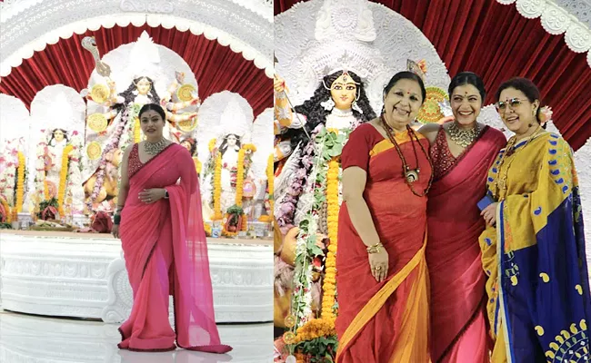 Bollywood actress Kajol Celebrates Saptami With Cousin - Sakshi