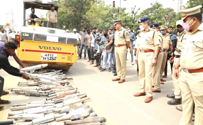 Hyderabad Police Seized Customized Bullet Bike Silencers - Sakshi