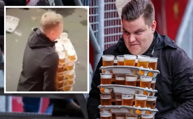 A Young Football Fan carries 48 Beers At Once Than He Become Cult Hero - Sakshi