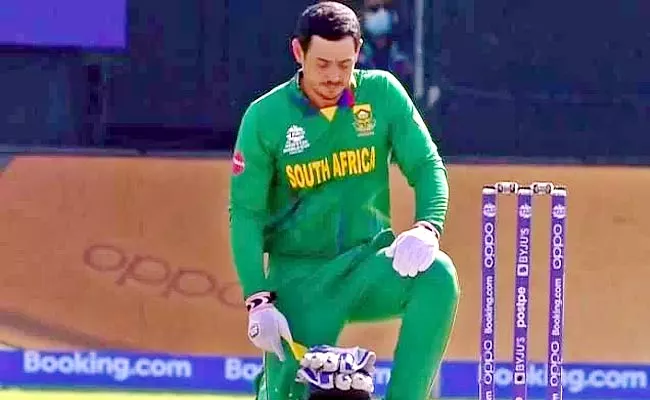 T20 World Cup 2021: Quinton De Kock Supports Black Lives Maters Takes Knee - Sakshi