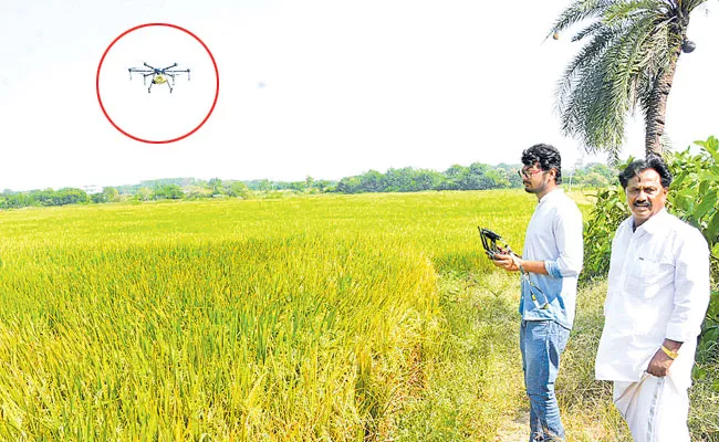 Pesticides Sprayed With Drones in Siddipet, Drones Advantages For Agriculture - Sakshi