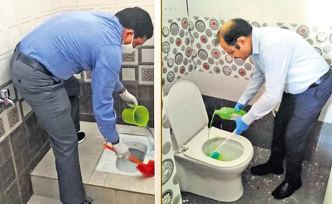 Two IAS Officers cleaned school toilets in Andhra Pradesh - Sakshi