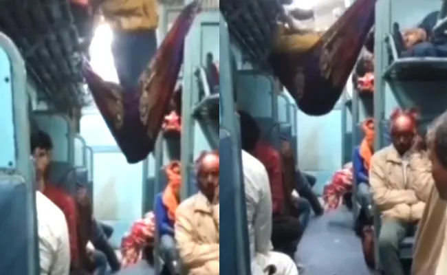 Viral Video: Man Makes His Own Jugaad Train Seat - Sakshi