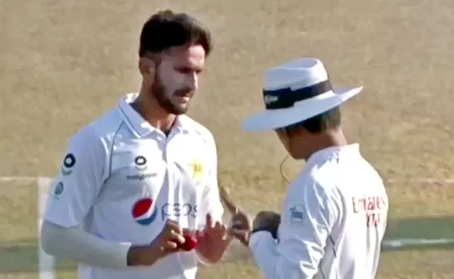 Umpire Warns Hasan Ali Using Saliva To Shine The Ball BAN vs PAK Test - Sakshi