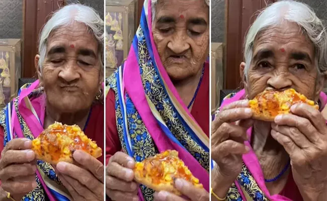 Desi Nani Tries To Eat Pizza For First Time, Her reaction is Viral - Sakshi