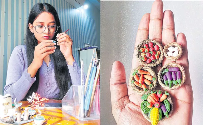 Spoorthy Danaboyina making miniatures‌ with clay - Sakshi