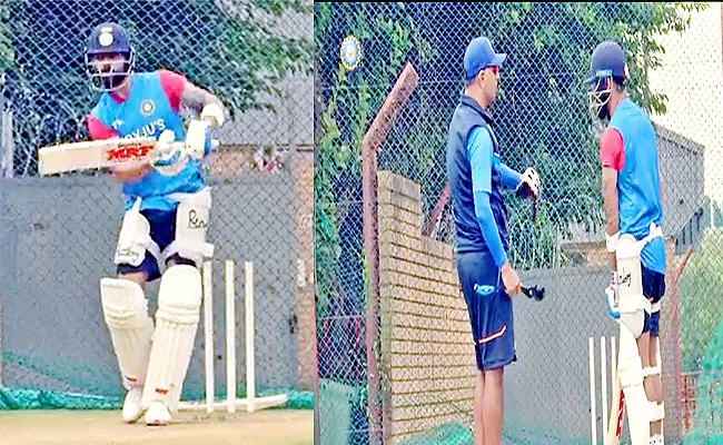 Dravid Gives Kohli Batting Tips During Practice Session AHead 1st Test - Sakshi