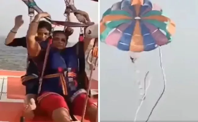 Mumbai Women Fall Sea After Parasailing Line Snaps Viral - Sakshi