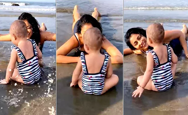 Shriya Saran Memories With Her Daughter Radha In Beach - Sakshi